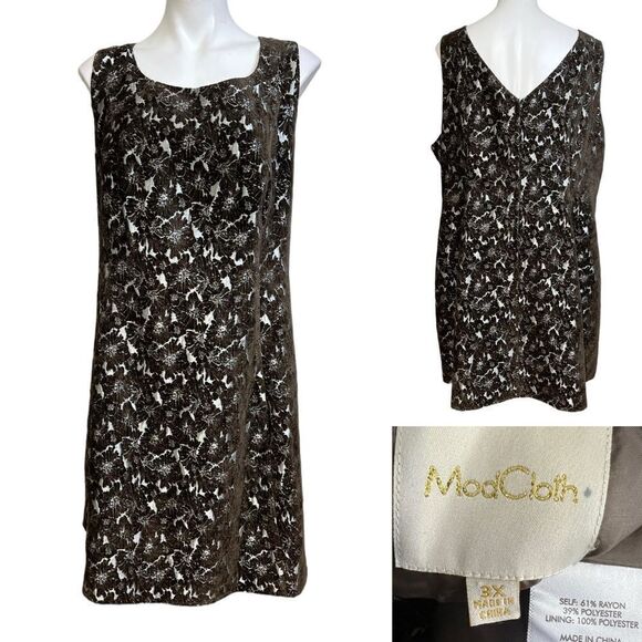 Modcloth dress plus size 3x damask floral print‎ shift brown sleeveless - Picture 1 of 8